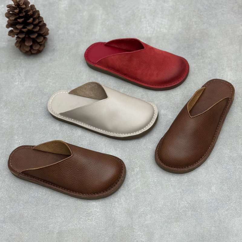 Slip On Mule Flat - Mules en cuir véritable faites à