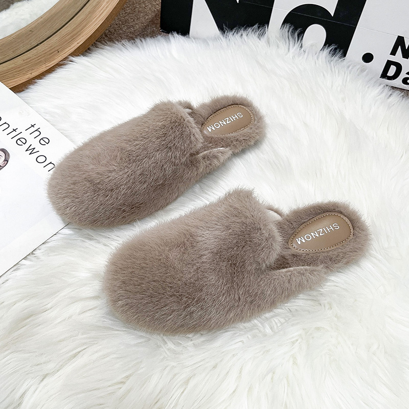 Slip On Mule Flat - Bout rond moelleux fourrure pantoufle femme